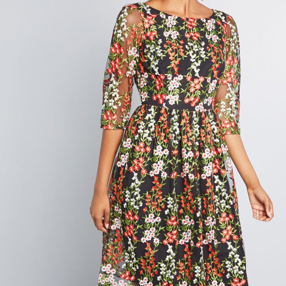 NEW Duly Dreamy Floral Embroidered A-line Dress